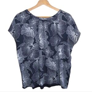 Loft | Dark Gray White Floral Sketch Print Top Open Back Detail Size Large